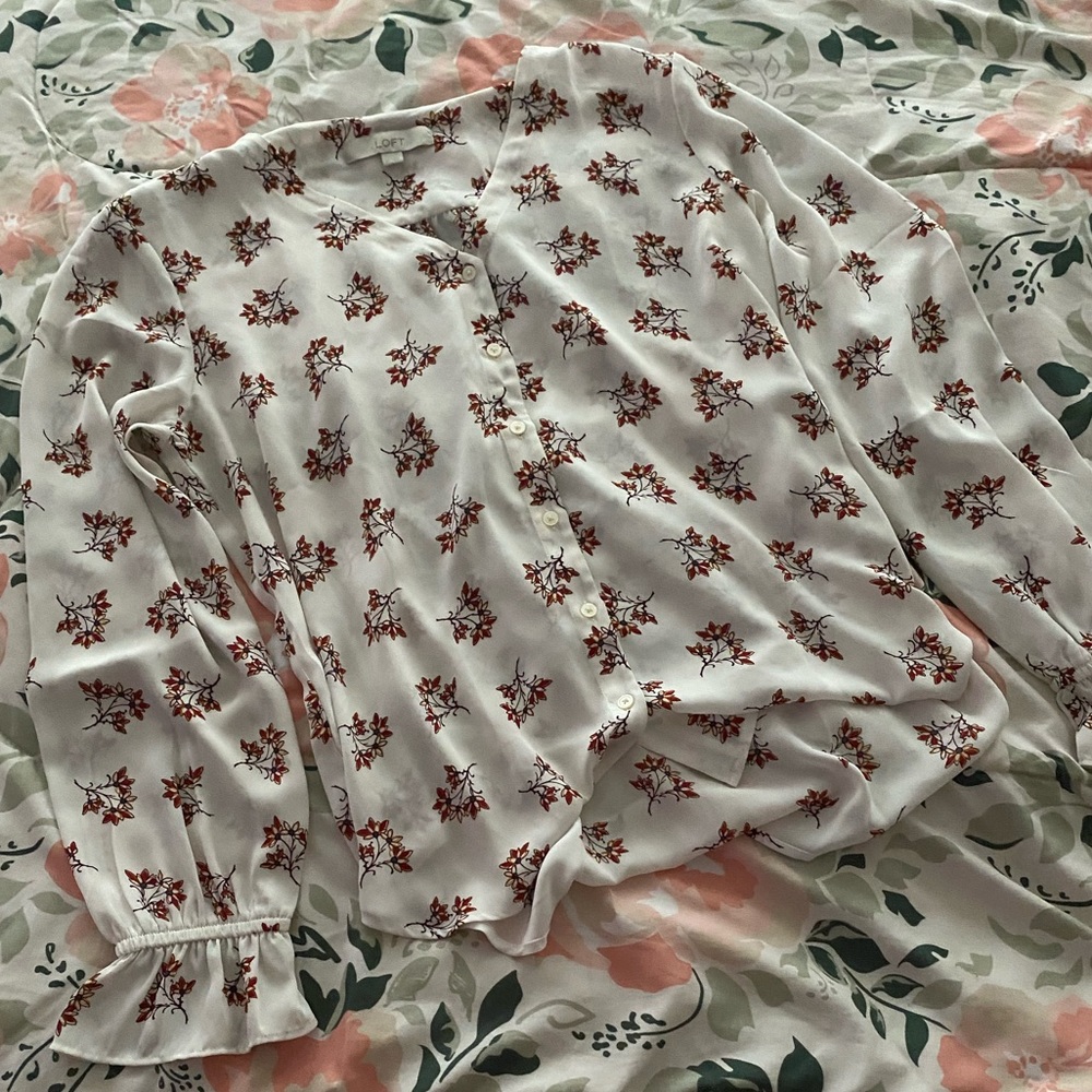 LOFT White Floral Blouse | Size M